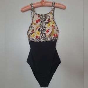 🌺Skye - Black, Botanical, and Leopard One Piece - Size S